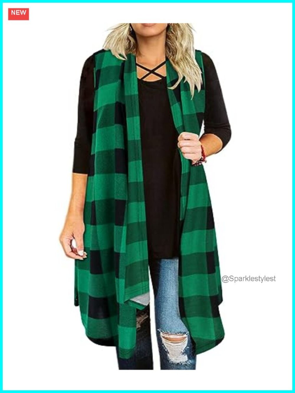 Plus Size Open Front Cardigan Lightweight Plaid Cardigans